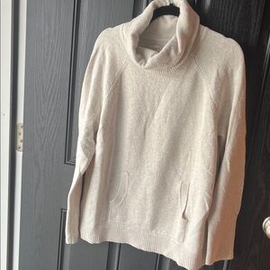 LOFT Soft Cream Cowl Neck Sweater with kangaroo pocket